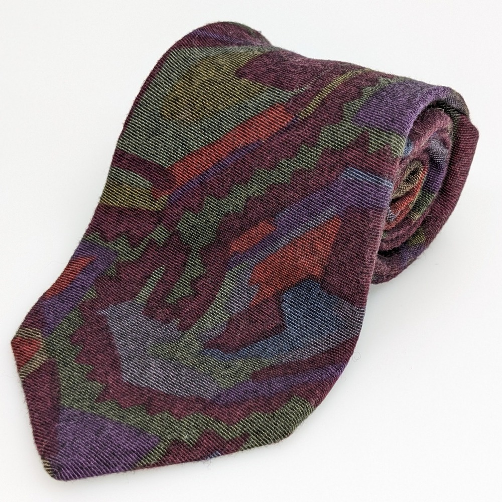 Vtg Cambridge Classics Mervyns Geometric Wool Neck Tie 3.5 x 58 Multicolor USA